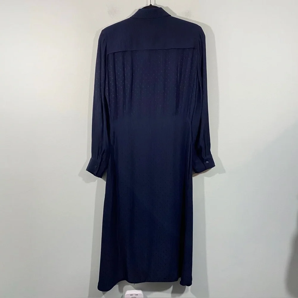 Sandro Paris Navy Swiss Dot Pleated Midi Shirt Dress Scallop Yoke 12 - Picture 10 of 15